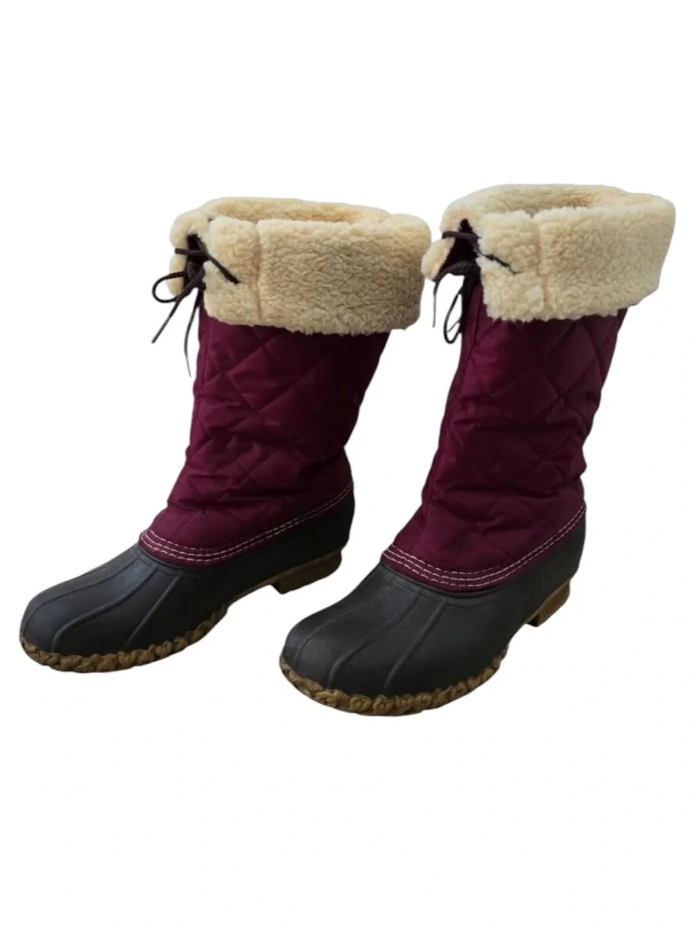 L.L. Bean Duck Boots Red Quilted Lace Up Sherpa Waterproof Winter Mid Calf 9